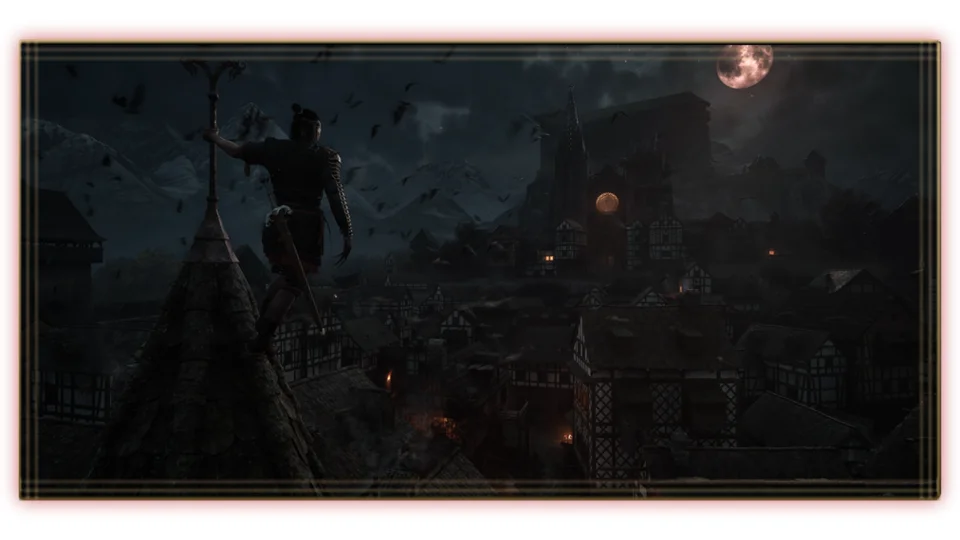 Svartrau at night in official The Blood of Dawnwalker gameplay
